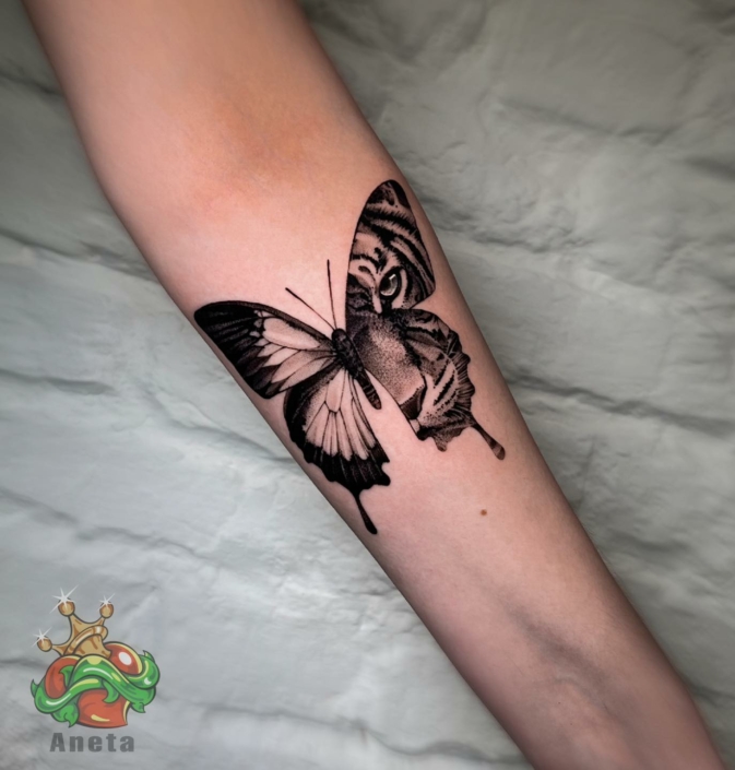 studio tatuażu warszawa motylek realistyczny tygrys